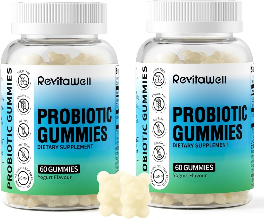 Probiotic Gummies for Digestive Health and Gut Health, 3.6 Billion CFU, Sugar Free, Debloat Gummies Probiotics for Kids, Women and Men, Yogurt Flavour, 120 Count