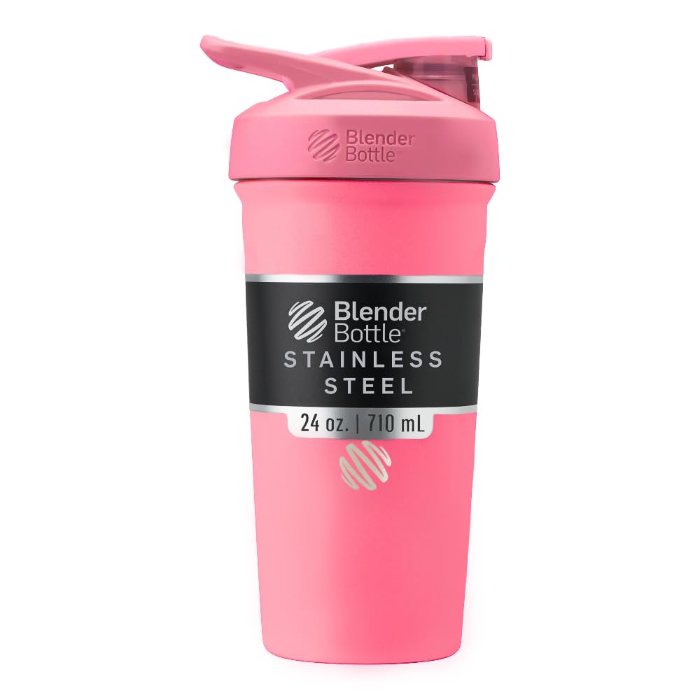 BlenderBottle Sport Insulated Stainless Steel Shaker Bottle with Wire Whisk, 24-Ounce, Pink – Protein Shakes & Hydration for Athletes & Fitness Enthusiasts, Easy Mixing, Lockable Lid