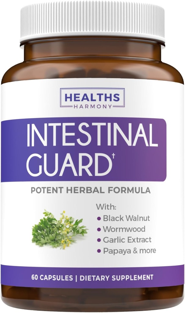 Intestinal Guard (Non-GMO) - Potent Natural Formula with Wormwood, Black Walnut, Goldenseal, PAU D'Arco, Clove, Garlic, More - All in One Supplement - 60 Capsules (No Pills)