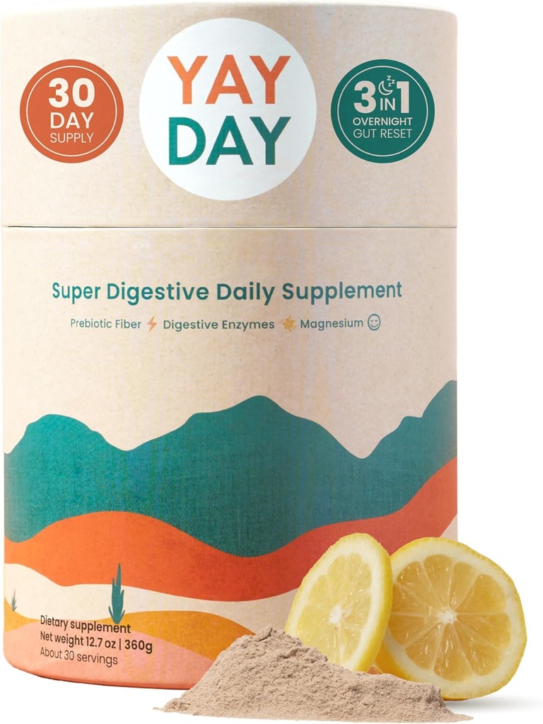 Nighttime Prebiotic Fiber Powder with Digestive Enzymes & Magnesium Glycinate for Sleep | Gut Health Supplement for Women & Men - Digestion Support, Bloating Relief - Citrus, 30 Scoops