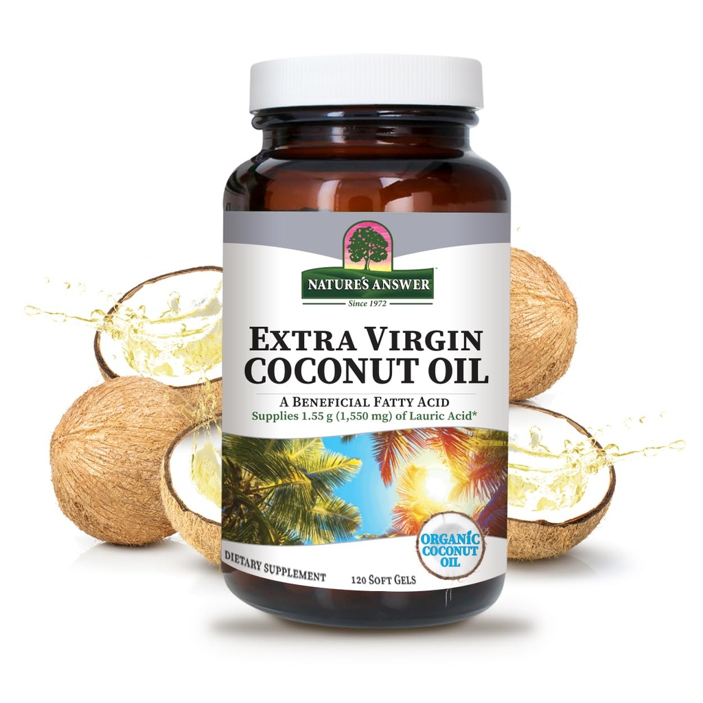 Nature's Answer Extra Virgin Coconut Oil Softgels Organic Coconut Oil Multi-Purpose Non-GMO Ideal for For Hair Skin Body Moisturizer (Pack of 2)