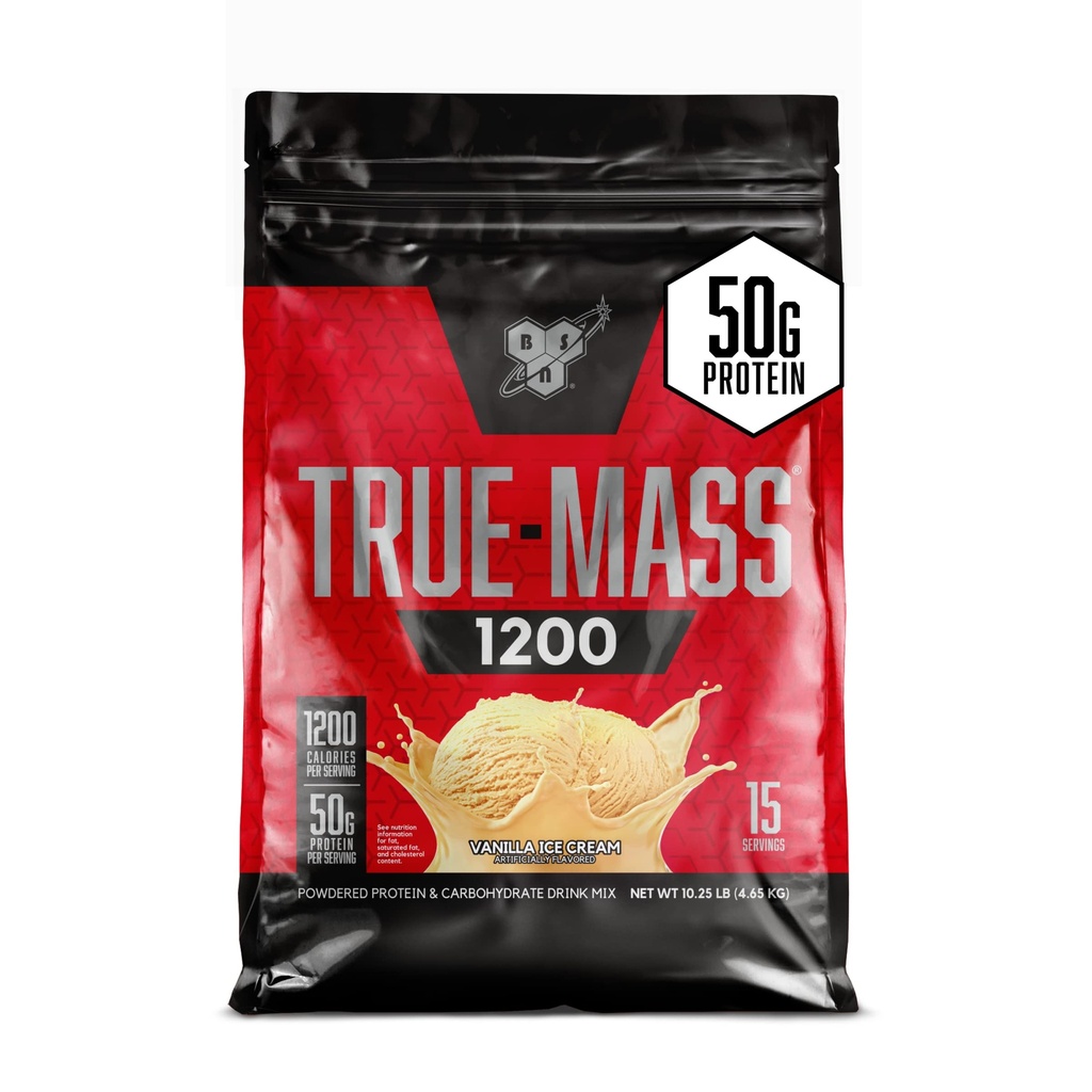 BSN TRUE-MASS Weight Gainer, Mass Gainer Protein Powder, Post Workout Muscle Recovery Powder, Muscle Gainer, 4:1 Carbs to Protein Ratio, Vanilla Ice Cream, 10.25 Pound, 15 Servings