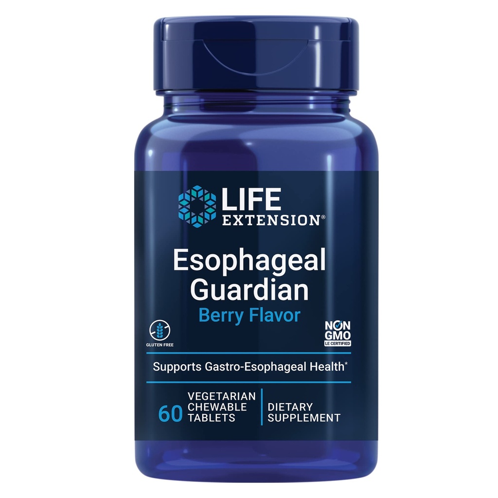 Life Extension Esophageal Guardian, alginic Acid, Potassium Bicarbonate, get Long-Lasting Relief from gastric Distress, Vegetarian, Non-GMO, Gluten-Free, 60 Vegetarian chewable Tablets