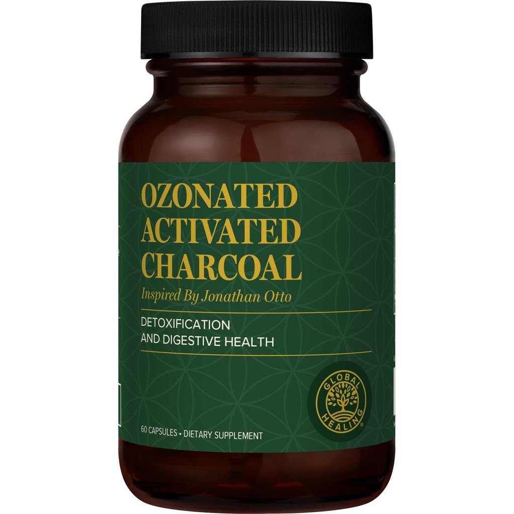 Global Healing Center - Ozonated Activated Charcoal Powder - Advanced Digestive Detox that Adsorbs Internal Unwanted Compounds - Helps Relieve Occasional Gas Discomfort - 60 Activated Charcoal Pills