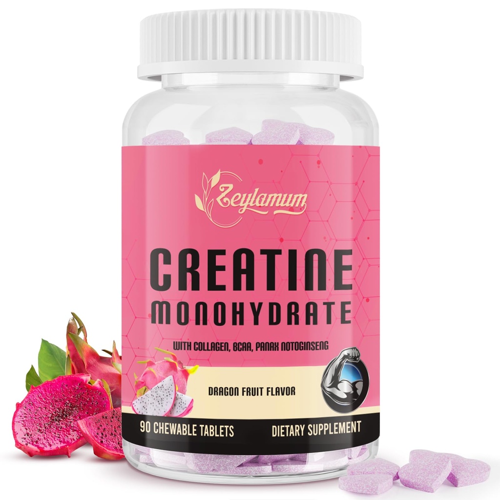 Zeylamum Creatine for Women | with Hydrolyzed Collagen, BCAA | 3G Creatine Chews for Women Booty Gain, Lean Muscles, Recovery & Energy, Vegan, Sugar Free Creatine, Powder Alternative, 30 Servings