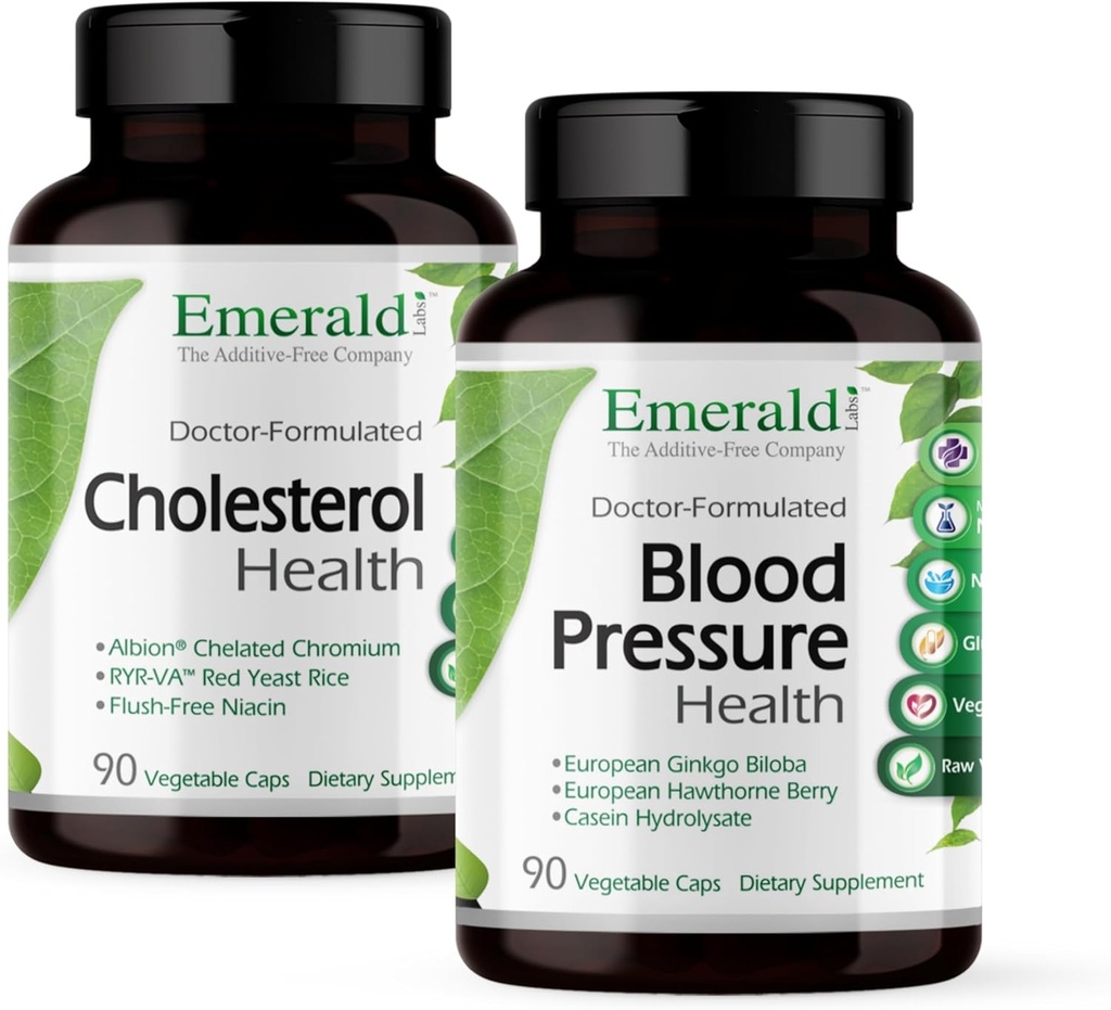 EMERALD LABS Cholesterol Health (90 Caps) & Blood Pressure Health (90 Caps) - Support Heart & Circulatory System - Support Blood Pressure Levels in a Normal Range - Gluten-Free - 30-Day Supply