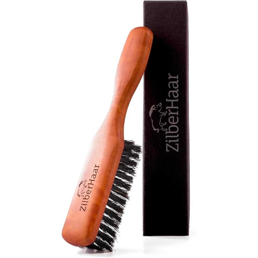 Beard Brush by ZilberHaar - Stiff Boar Bristles for Men's Grooming - Straightens and Promotes Growth - Works with Beard Oil and Balm - For Beard Kits - 6 inches long