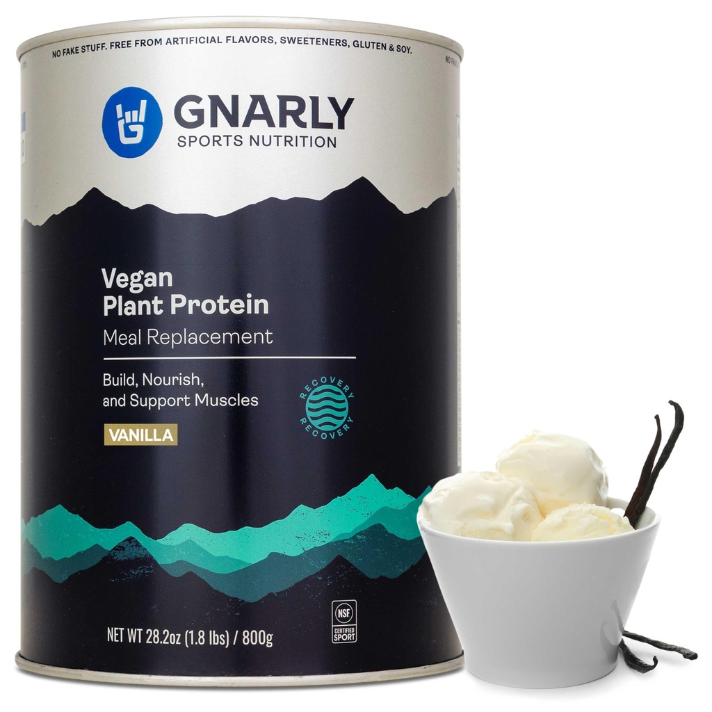 Gnarly Nutrition Vegan Plant Protein – Vanilla Vegan Protein Powder, NSF Sport Certified – Meal Replacement, Daily Nutritiional Boost – Lactose Free Powder – Vanilla, 28.2 oz