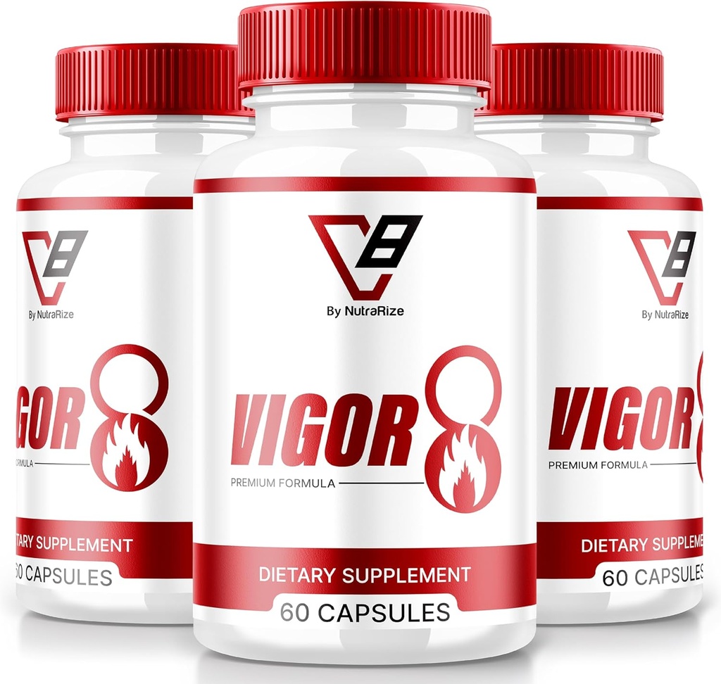 NutraRize (3 Pack) Vigor 8 for Men, Vigor 8 Pills Male Enhancing Formula, Vigor Eight Supplement Capsules Test Boost, Vigor8 Stamina Booster Reviews Horny Goat Weed Tongkat Ali (180 Capsules)