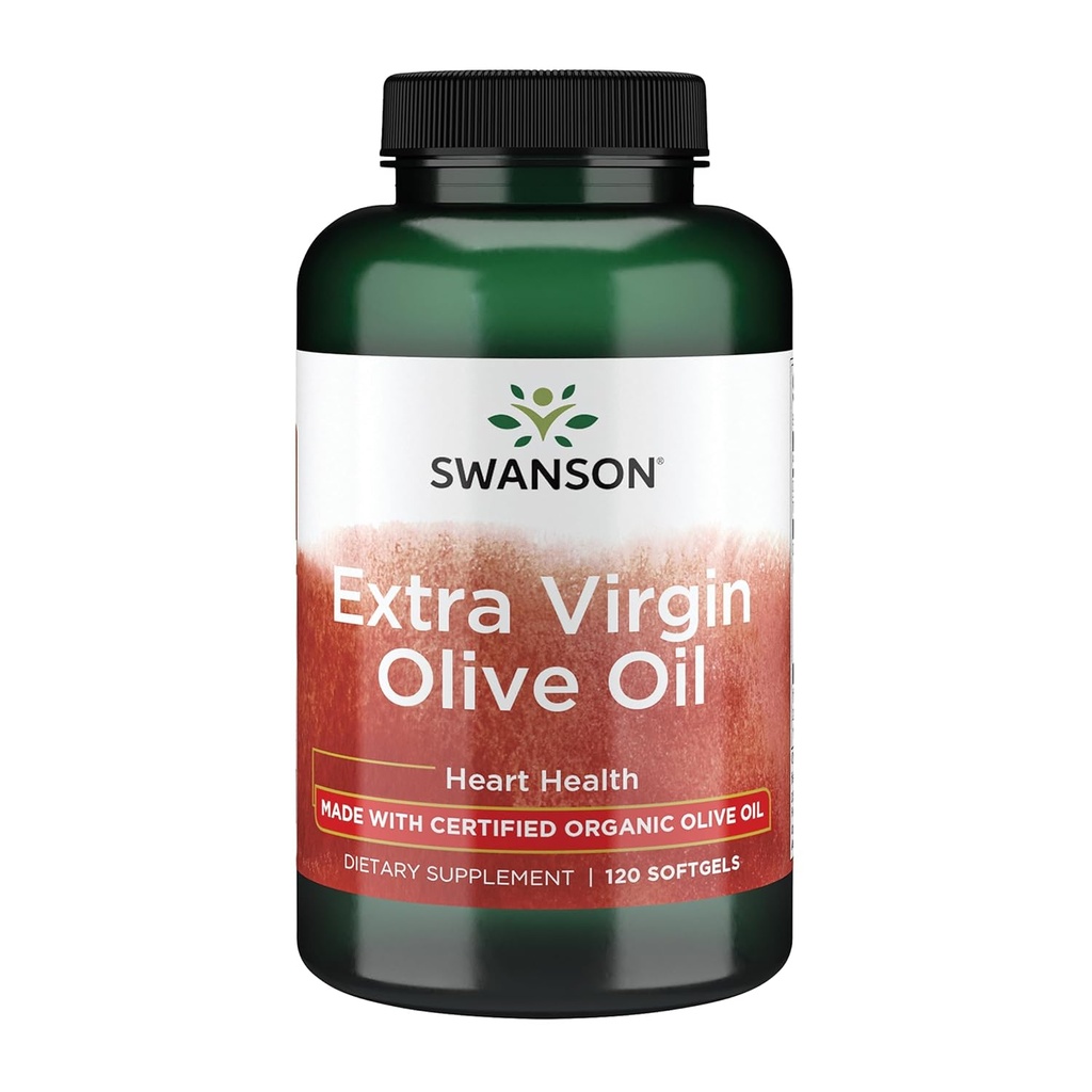 Swanson Extra Virgin Olive Oil - Natural Supplement Supporting Cardiovascular Health w/Essential Fatty Acids - Made w/Organic Cold-Pressed Olive Fruit - (120 Softgels, 1g Each)