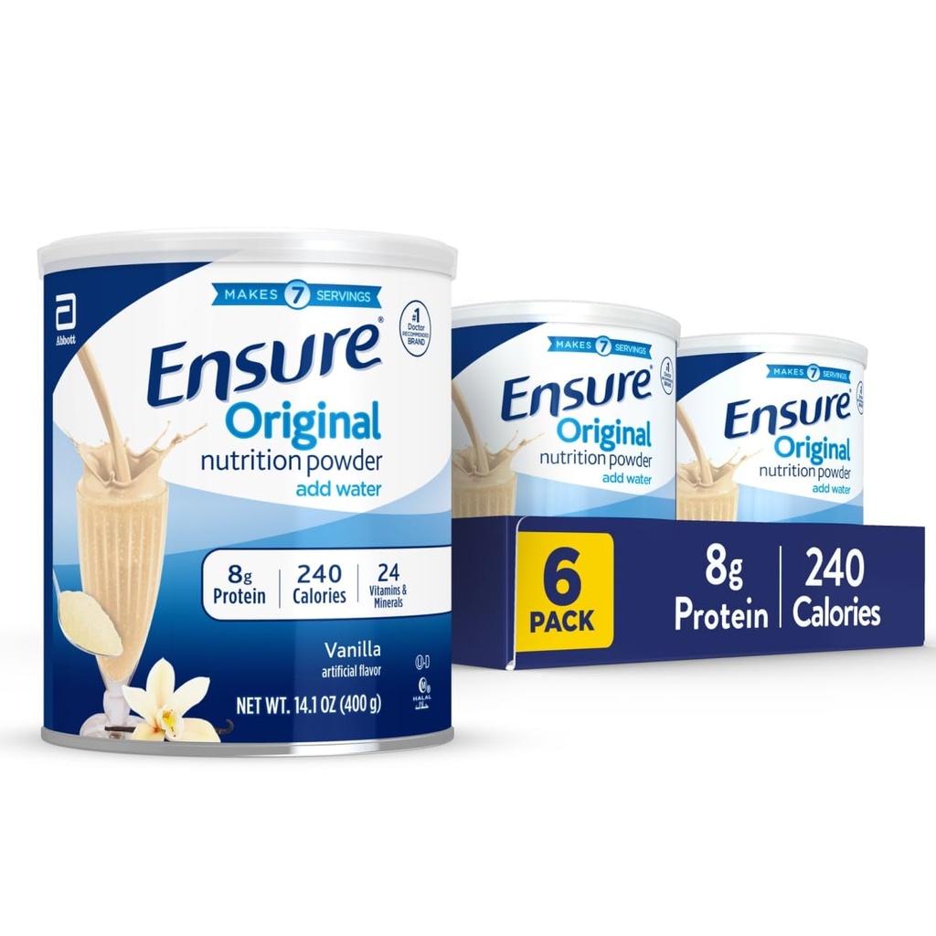 Ensure Original Nutrition Powder | Vanilla Protein Powder | Small Meal Replacement Shake Mix | 8g Protein, 24 Vitamins & Minerals | Immune Health | 14.1 oz -pack of 6