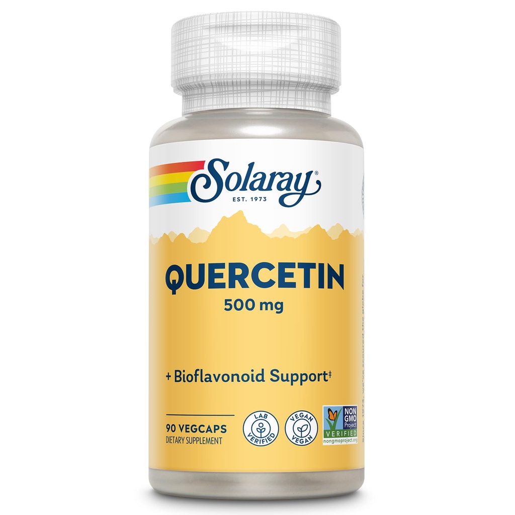 SOLARAY Quercetin 500mg Capsules - Antioxidants Supplement - Bioflavonoid and Antioxidant Support for Overall Health and Wellness - Non-GMO, Vegan, Lab Verified, 60-Day Guarantee, 90 Servings
