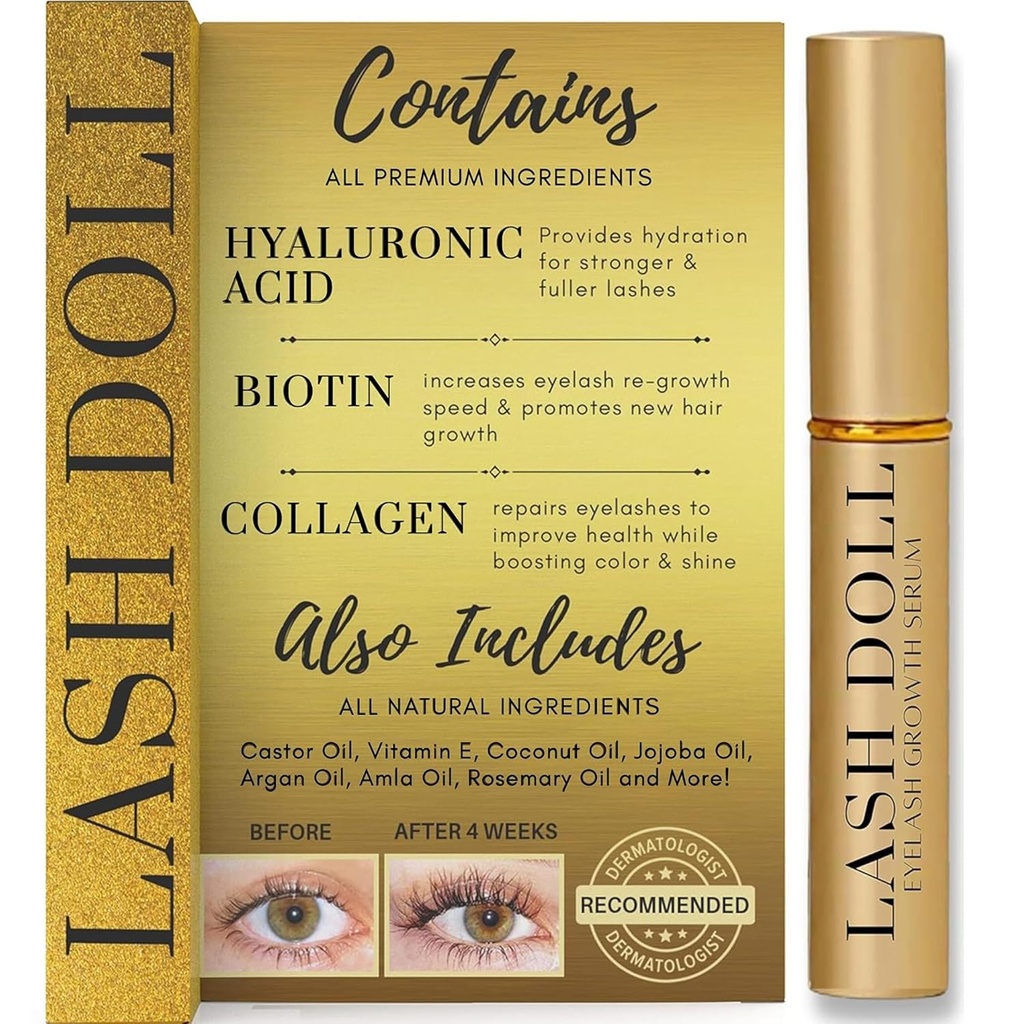 Eyelash Growth Serum Lash Serum For Eyelash Growth Made With Natural Ingredients & Hyaluronic Acid, Biotin, Collagen | Lash Growth Serum & Eyebrow Growth Serum by PeachyandMore