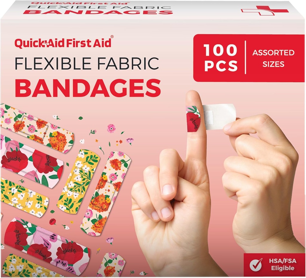 Flower Bandages, Bandages Variety Pack 100 Count, Fun Designs for Kids Adults, Gentle Adhesion Soft Breathable, Latex Free, Use for Minor Cuts Scrapes, First Aid Supplies