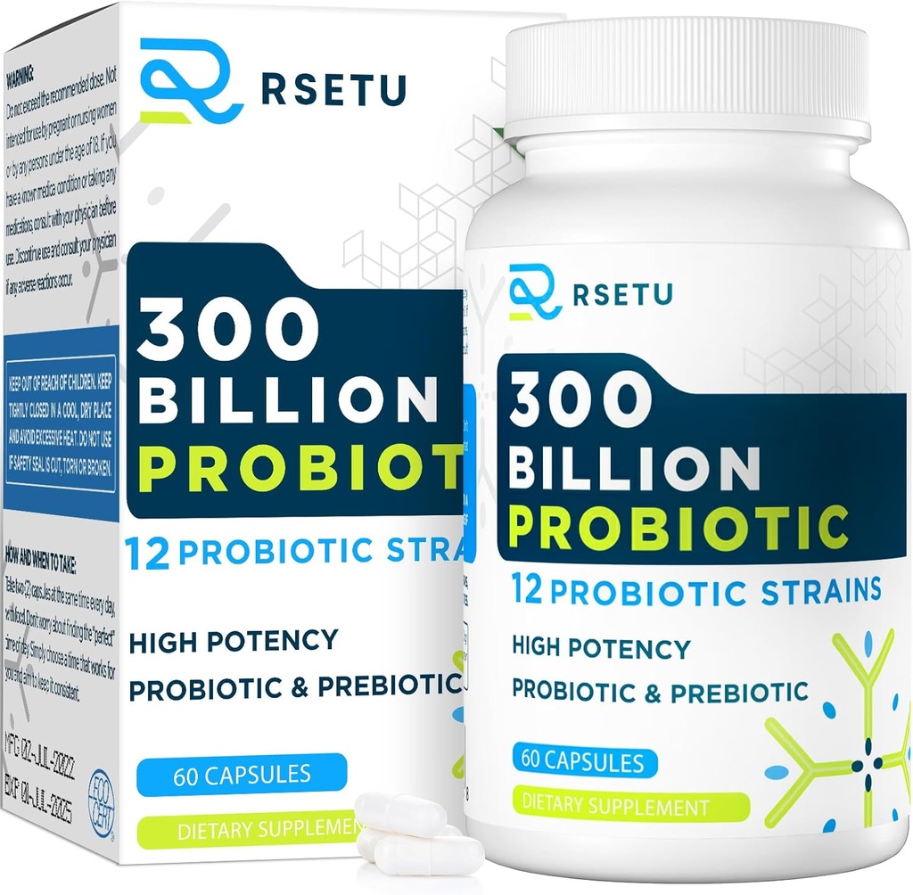 Probiotics for Women Men: 300 Billion CFU Probiotic High Potency + 12 Strains Organic Probiotics with Prebiotics, Daily Probiotic Supplement for Digestive, Gut, Immune and Bloating Health, 60 Capsules