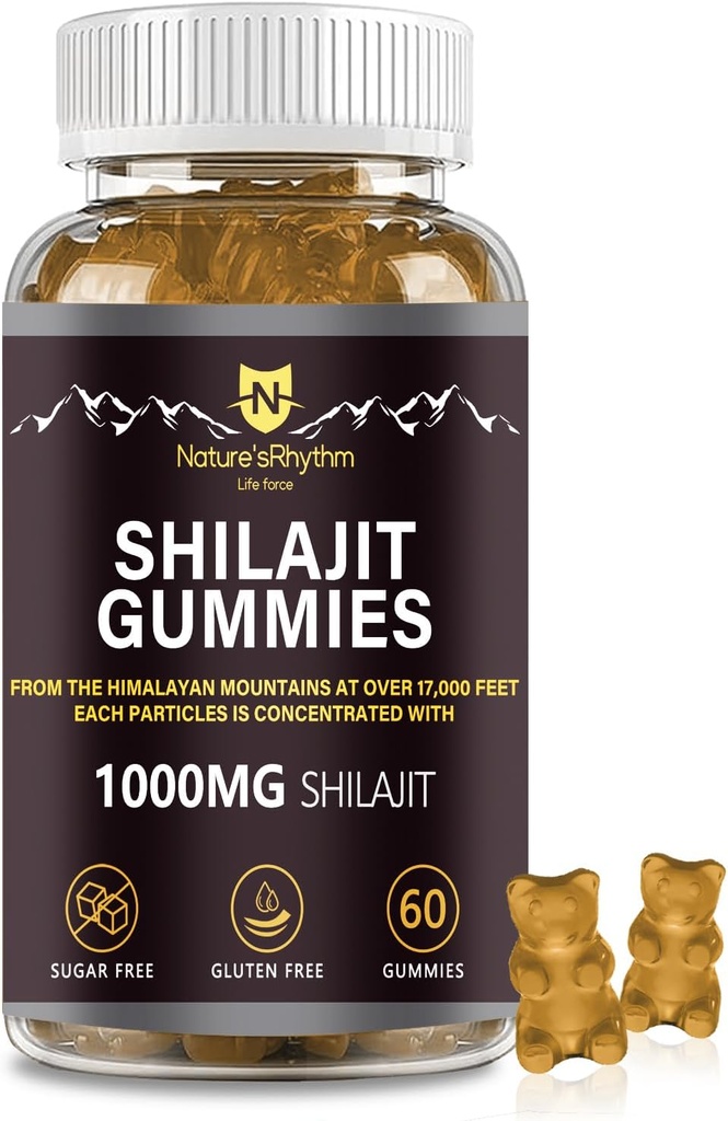 Nature‘s Rhythm Shilajit Gummies 1000mg - 60 pcs of Shilajit Gummies for Men and Women, Shilajit Gummies Rich in Various Trace Minerals, a Supplement to Boost Energy and Immunity