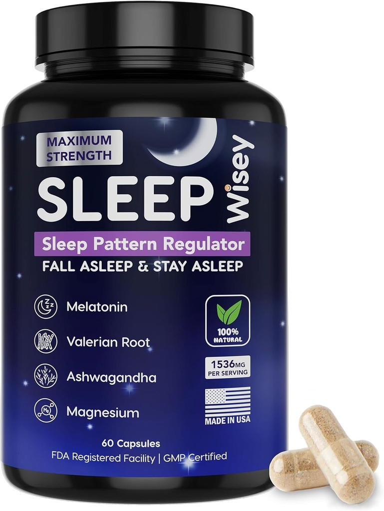 Wisey Natural Sleep Aid - Promotes Healthy Sleep and Relaxation - Herbal Sleep Supplement for Adults with Valerian, Melatonin, Magnesium, Ashwagandha - Non-Habit Forming - 60 Capsules