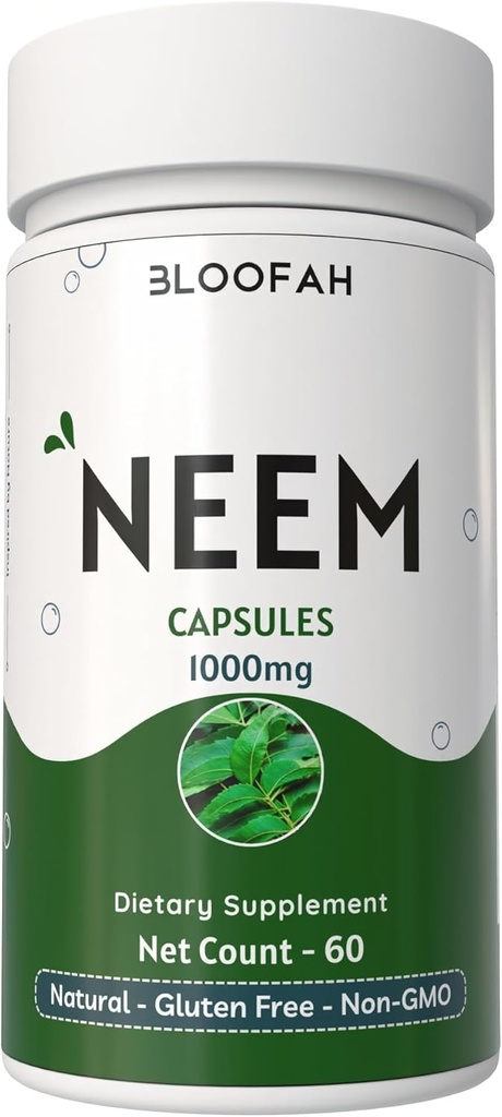 Neem Leaf Capsules 1000mg Powder | Azadirachta Indica Herbal Supplement | Non-GMO, Gluten-Free, No Artificial Additives | Pure Neem Powder (60 Count (Pack of 1))