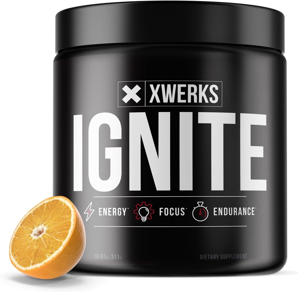 Xwerks Ignite Orange Pre Workout Powder, Natural Keto Pre Workout for Women and Men with Explosive Energy, Gluten Free Blend for Endurance and Stamina, 150mg Caffeine, 30 Servings