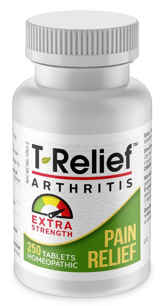 MediNatura T-Relief Extra Strength Arthritis Arnica +12 Relieving Natural Medicines Help Ease Soreness Stiffness Aches & Pains Naturally for Women & Men - 250 Tablets