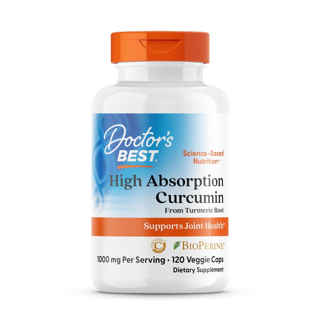 Doctor's Best Turmeric Curcumin Supplement 1000mg for Men & Women - Curcumin Caps from Turmeric Root, Black Pepper Extract (BioPerine), 95% Piperine, Joint Health Support, Non GMO - 120 Veg Capsules