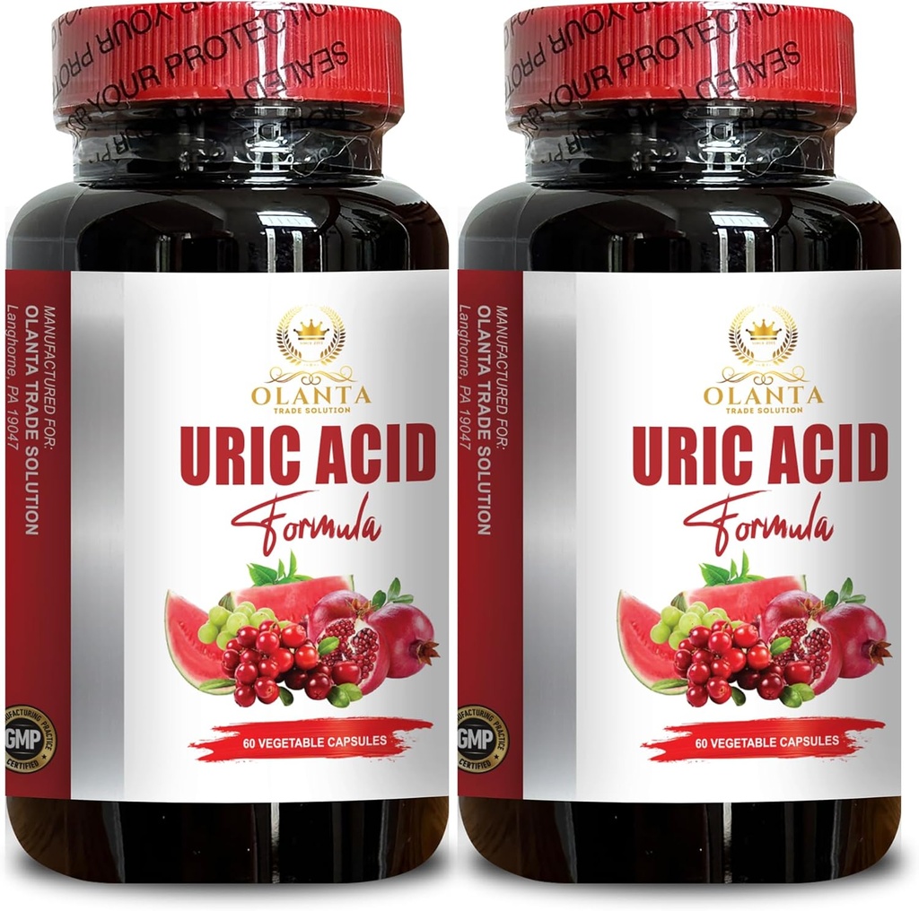 URIC Acid - Joint Comfort & Kidney Support Formula with Celery Seed Extract, Tart Cherry, Flexibility Boost - Non-GMO, Gluten-Free - 2 Bottles 120 Capsules