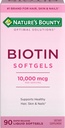 Nature's Bounty Biotin 10000mcg Supplement, Supports Healthy Hair, Skin and Nails, Optimal Solutions Hair Vitamin with Biotin, 90 Rapid Release Liquid Softgels