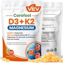 VEV Corefeel Vitamin D3 K2 10,000 IU Magnesium Supplement – with Vitamin D and K (MK-7), Magnesium Glycinate & Malate, Zinc Citrate – 300 Softgels for Energy, Bone & Muscle Support