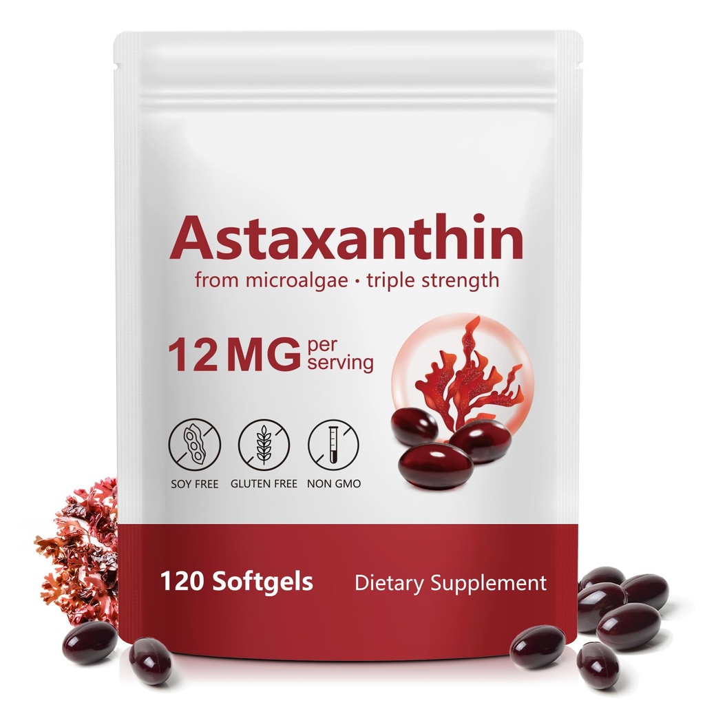 Astaxanthin Supplement – Natural Antioxidant Support – 12mg High Strength Softgels – Clean Formula, Gluten-Free, Easy to Swallow Capsules for Daily Wellness