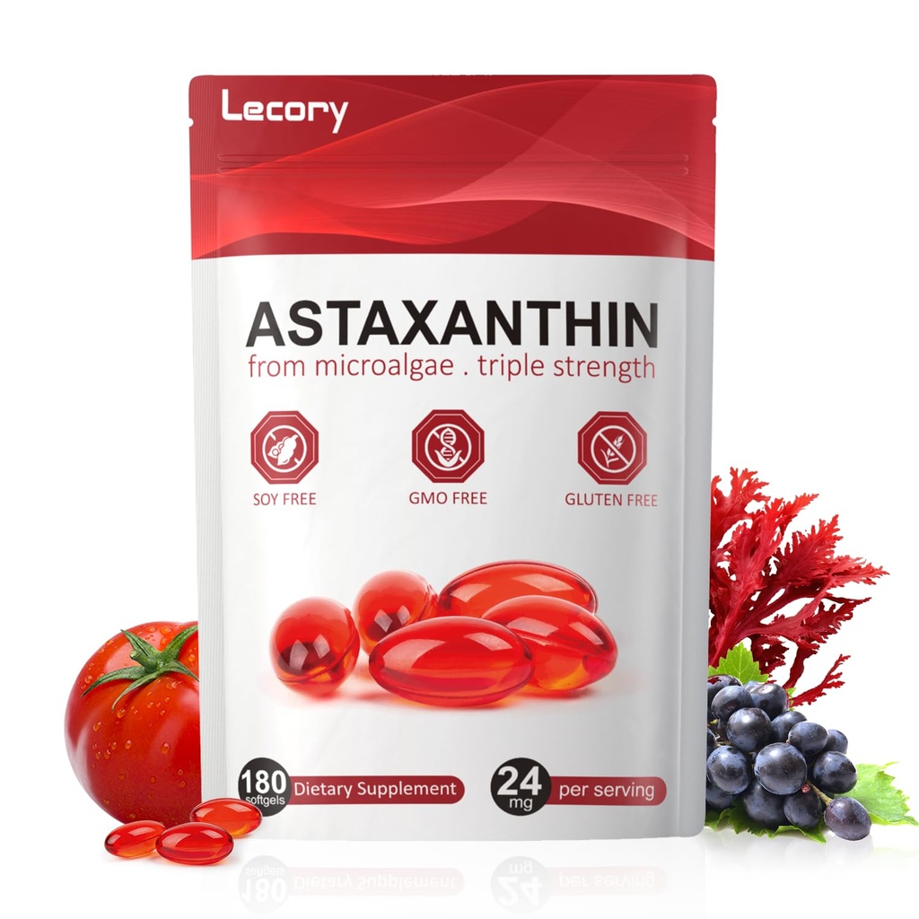 Astaxanthin 24mg, 180 Softgels | 6 Month Supply of Premium Antioxidant | Triple Strength for Eye, Immune, Skin & Circulation Support | Easy to Swallow, Non-GMO, Soy Free