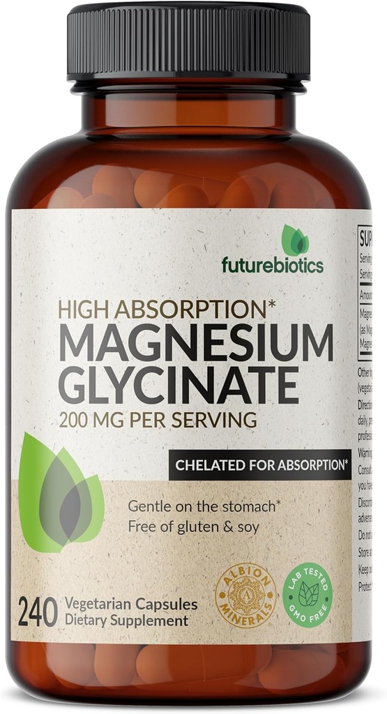 Futurebiotics Magnesium Glycinate 200 MG per Serving Chelated for High Absorption, Gentle On Stomach, Non-GMO, 240 Vegetarian Capsules