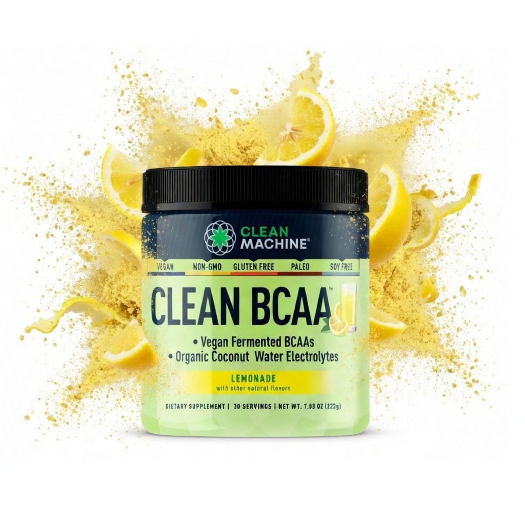 Clean BCAA - 2:1:1 Food Sourced BCAAs Powder & Coconut Water Electrolytes Recovery & Amino Energy Supplement - Award Winning Vegan Amino Acid Supplement - 30 Servings - Lemonade