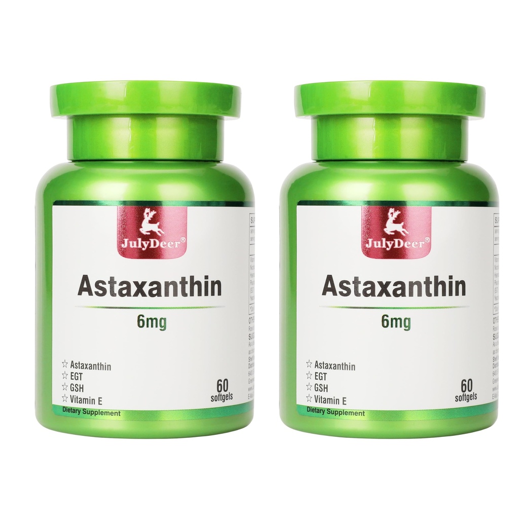 JulyDeer 2 Bottles Astaxanthin 6 mg with Nicotinamide Vitamin E Premium Antioxidant Supplement EGT GSH - for Skin, Eye, Joint & Immune System Health Cell Health & Energy丨5 in 1-120 Softgels