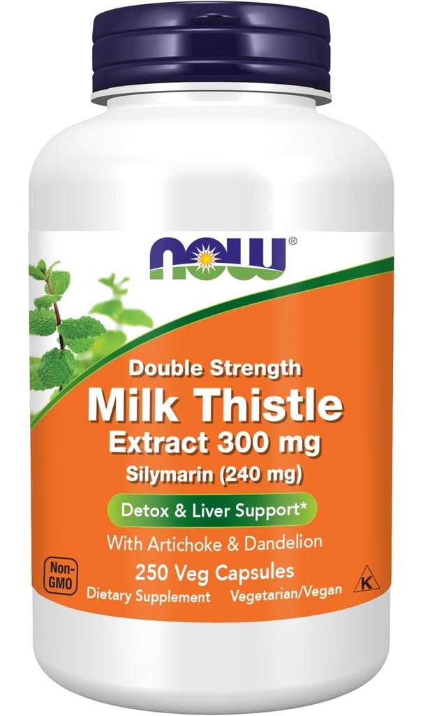 NOW Foods Supplements, Silymarin Milk Thistle Extract 300 mg with Artichoke and Dandelion, Double Strength, Supports Liver Function*, 250 Veg Capsules