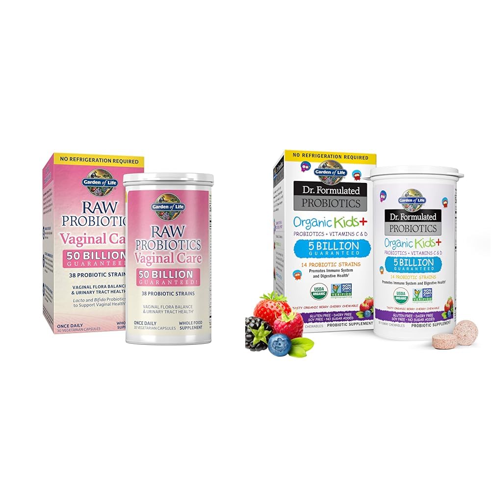 Garden of Life Probiotics for Women's Health, Kids Immune Support - 50 Billion CFU, 5 Billion CFU, 30 Capsules, 30 Chewables