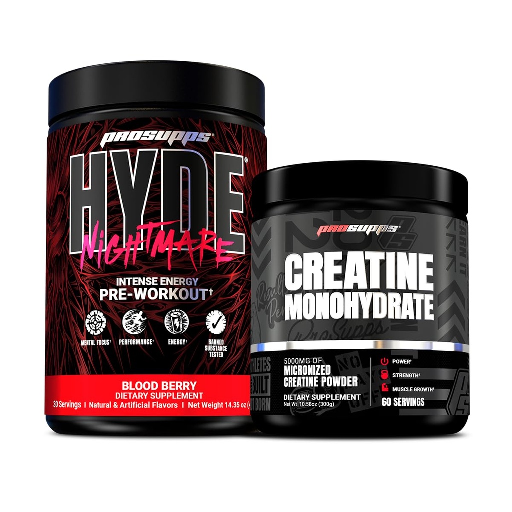 ProSupps Hyde Nightmare Intense Energy Pre-Workout & Creatine 300 | Blood Berry Flavor & Creatine Monohydrate