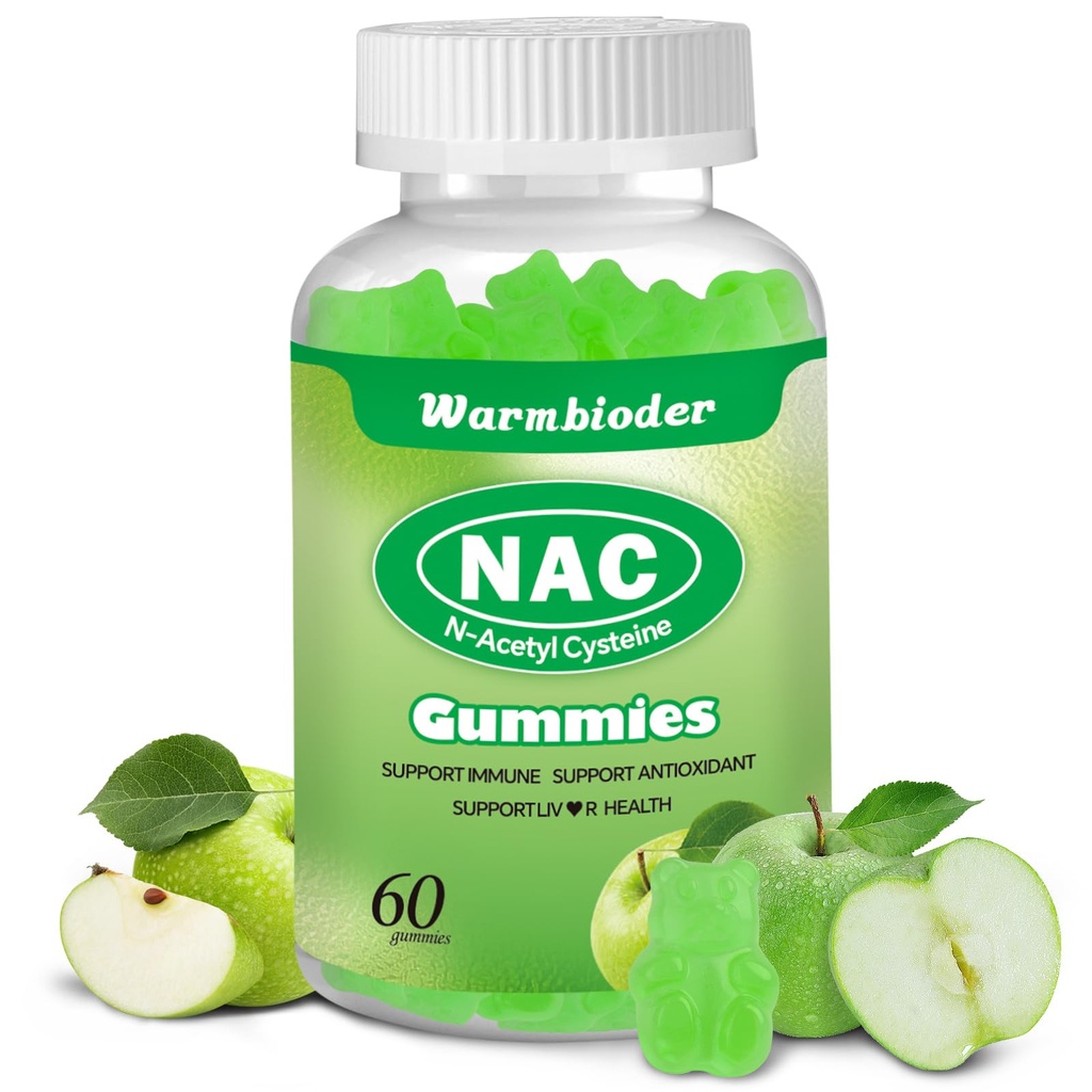 NAC Gummies for Adults & Kids 1200mg, NAC Supplement N-Acetyl Cysteine, Immune Support,NAC Chewable Support Liver Health,Sugar-Free, Green Apple Flavor