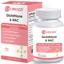 OMOGS Glutathione & NAC Supplement, with vtamin B & Selenium, Supports Liver Health, Cellular, Antioxidant, Energy Production & Immune, Vegan & Gluten-Free, 90 Veg Capsules.