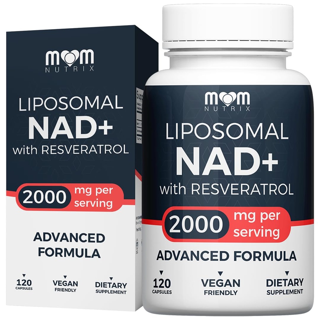 MOM NUTRIX Liposomal NAD Supplement with Resveratrol - High Purity NAD Plus 2000 mg, 120 Capsules, Made in the USA - NMN Alternative