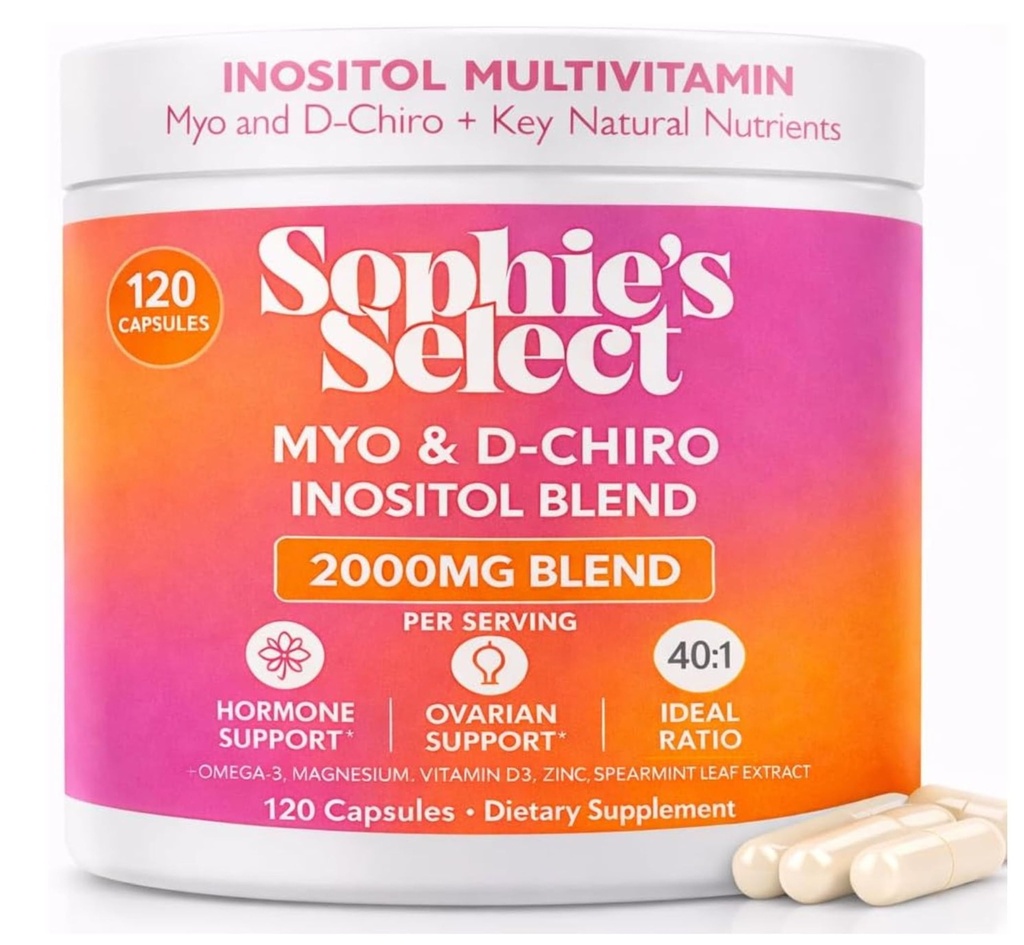 Myo-Inositol & D-Chiro Inositol 2000 mg per Serving - Inositol Supplement for Women 40:1 Formula with Spearmint, Vitamin D3, Zinc & Magnesium - Hormone Balance, Ovarian Support - 120 Capsules 1 Pack