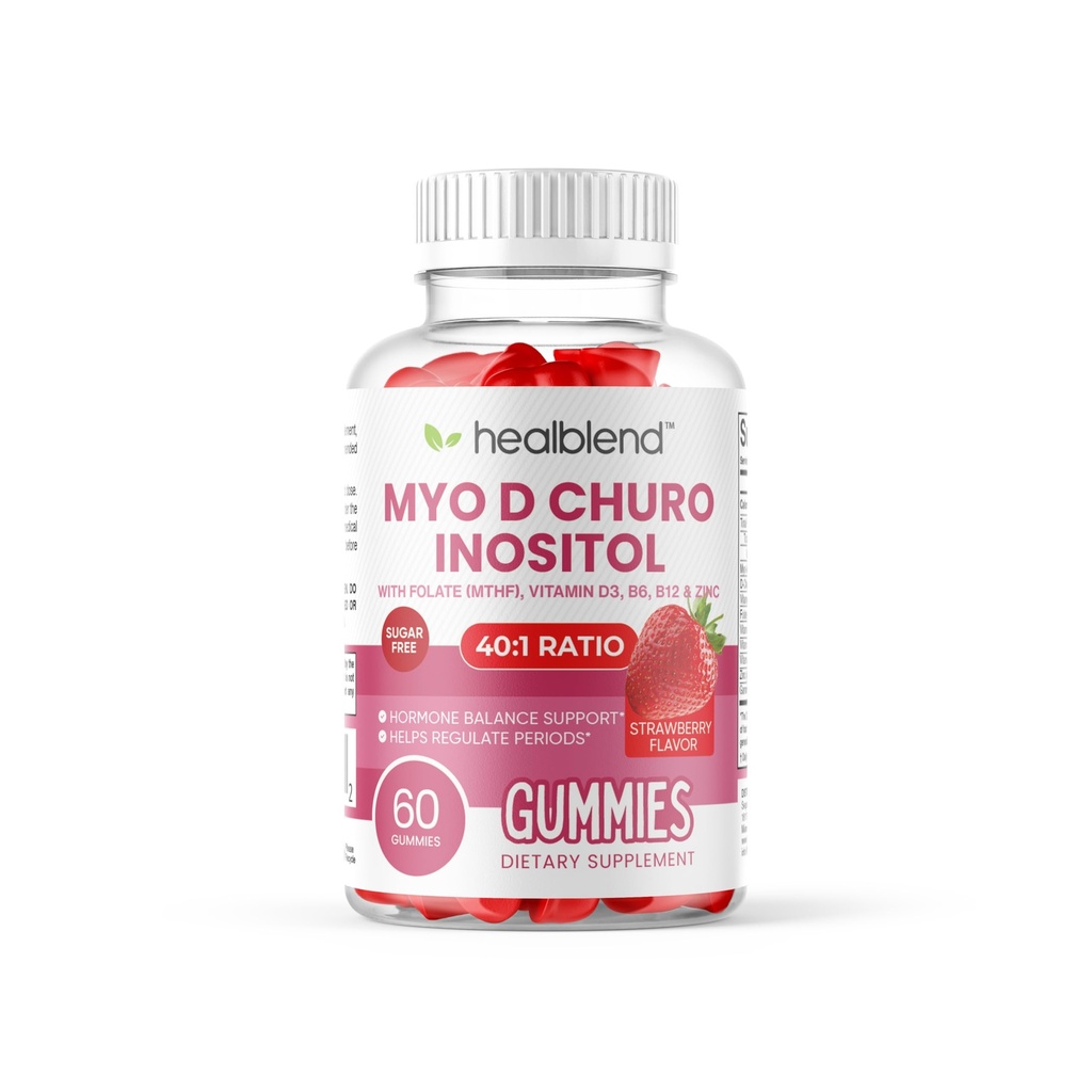 healblend Myo & D-Chiro Inositol Gummies - PCOS Support for Women, Hormone Balance, Fertility & Ovulation - with Methylfolate, Vitamin D3, Zinc, Evening Primrose - Strawberry, Sugar-Free, 60ct (1)
