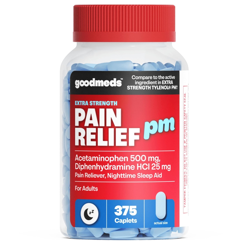 Compare to Tylenol PM Pain Reliever & Sleep Aid, Generic Acetaminophen 500mg, Fast-Acting, Extra Strength for Headaches, Migraines, Aches | Non-Habit Forming (375 Count)