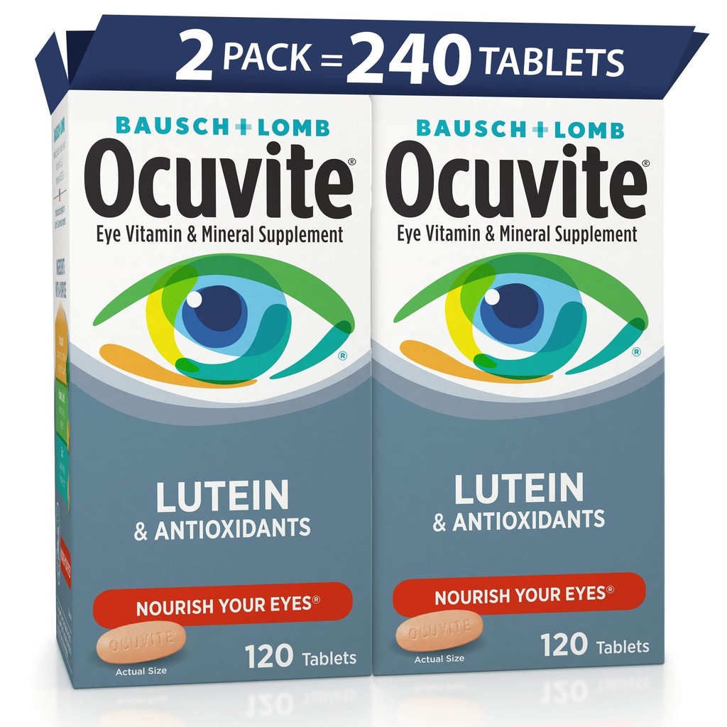 Ocuvite Eye Vitamin & Mineral Supplement, Lutein & Antioxidant Vitamins A, C, E, Zinc for Eye Health, Vitamins for Eyes, 120 Tablets (Pack of 2)