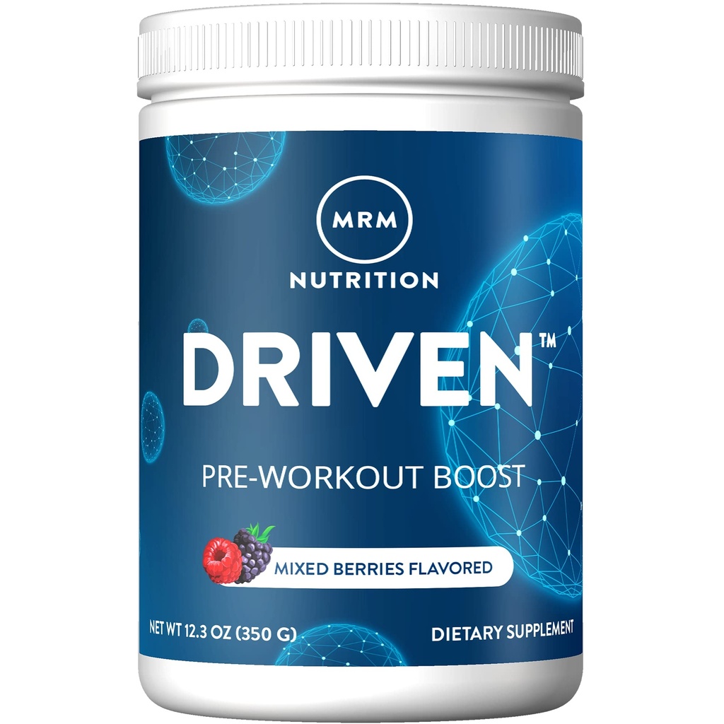 MRM Nutrition Driven Pre Workout Powder - Clean Preworkout for Women & Men, Supports Energy, Focus & Strength with Beta-Alanine & Caffeine, Vegan, Gluten-Free - 29 Servings, Mixed Berry Flavor