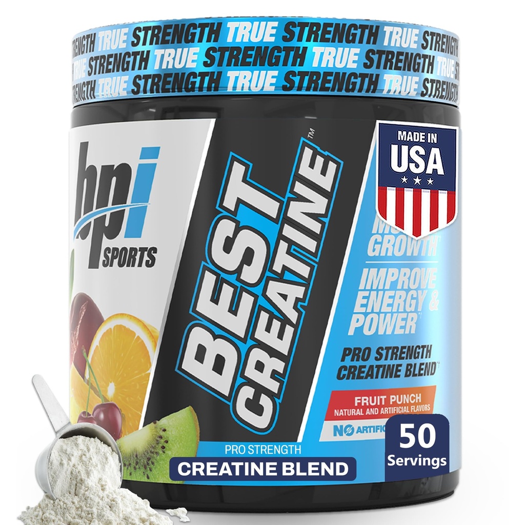 BPI Sports Best Creatine - Creatine Monohydrate Powder for Men & Women, Himalayan Salt - Strength, Pump, Endurance, Muscle Growth, Muscle Definition - No Bloat – Fruit Punch – 50 servings – 10.58 oz