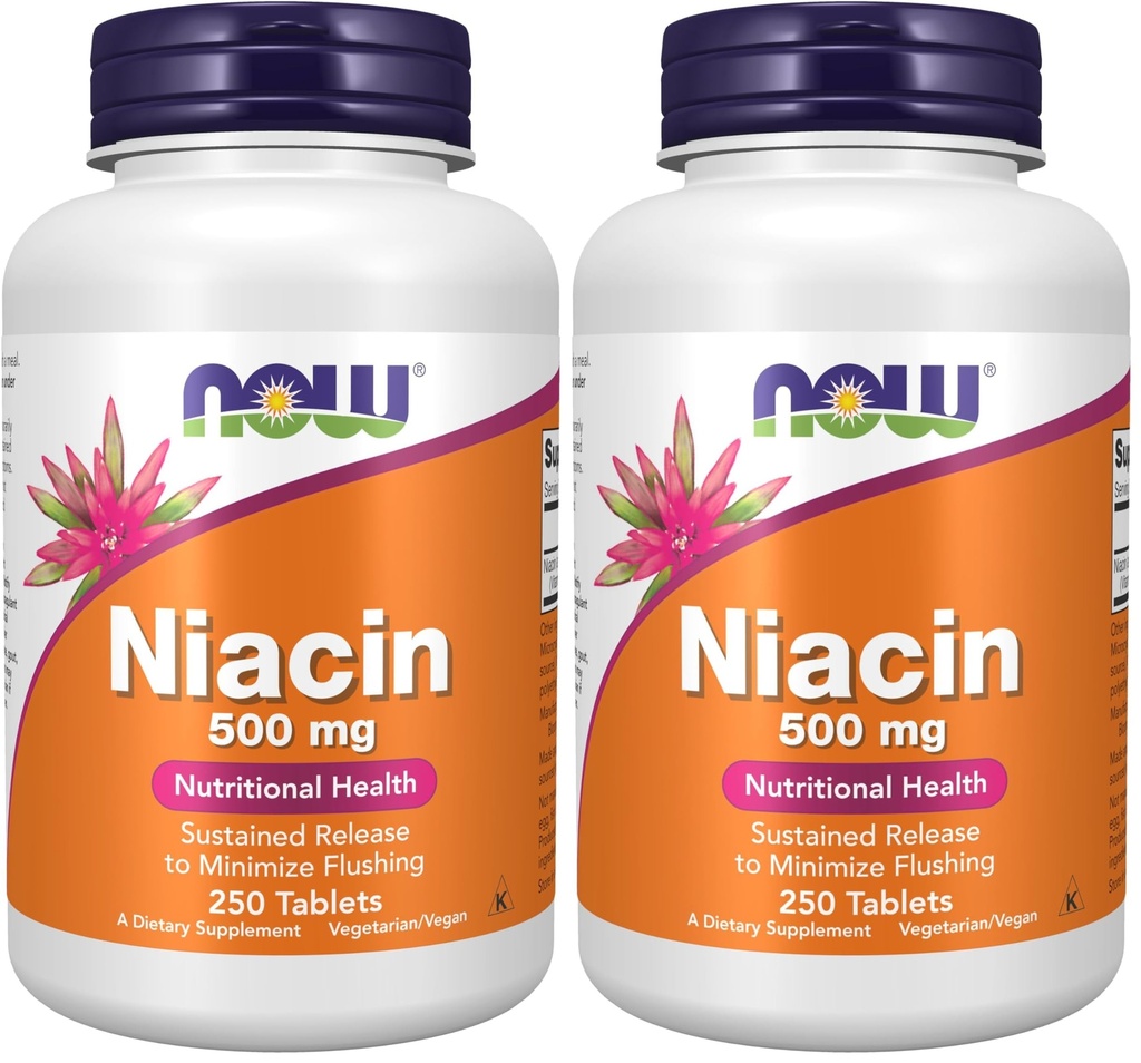NOW Foods Supplements,Niacin (Vitamin B-3) 500 mg,Sustained Release,Nutritional Health,250 Tablets,(Pack of 2)