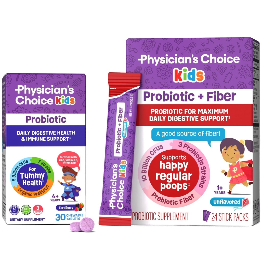 Physician's CHOICE Kids Happy Tummy Bundle - Fiber 24pck + Probiotic 30ct