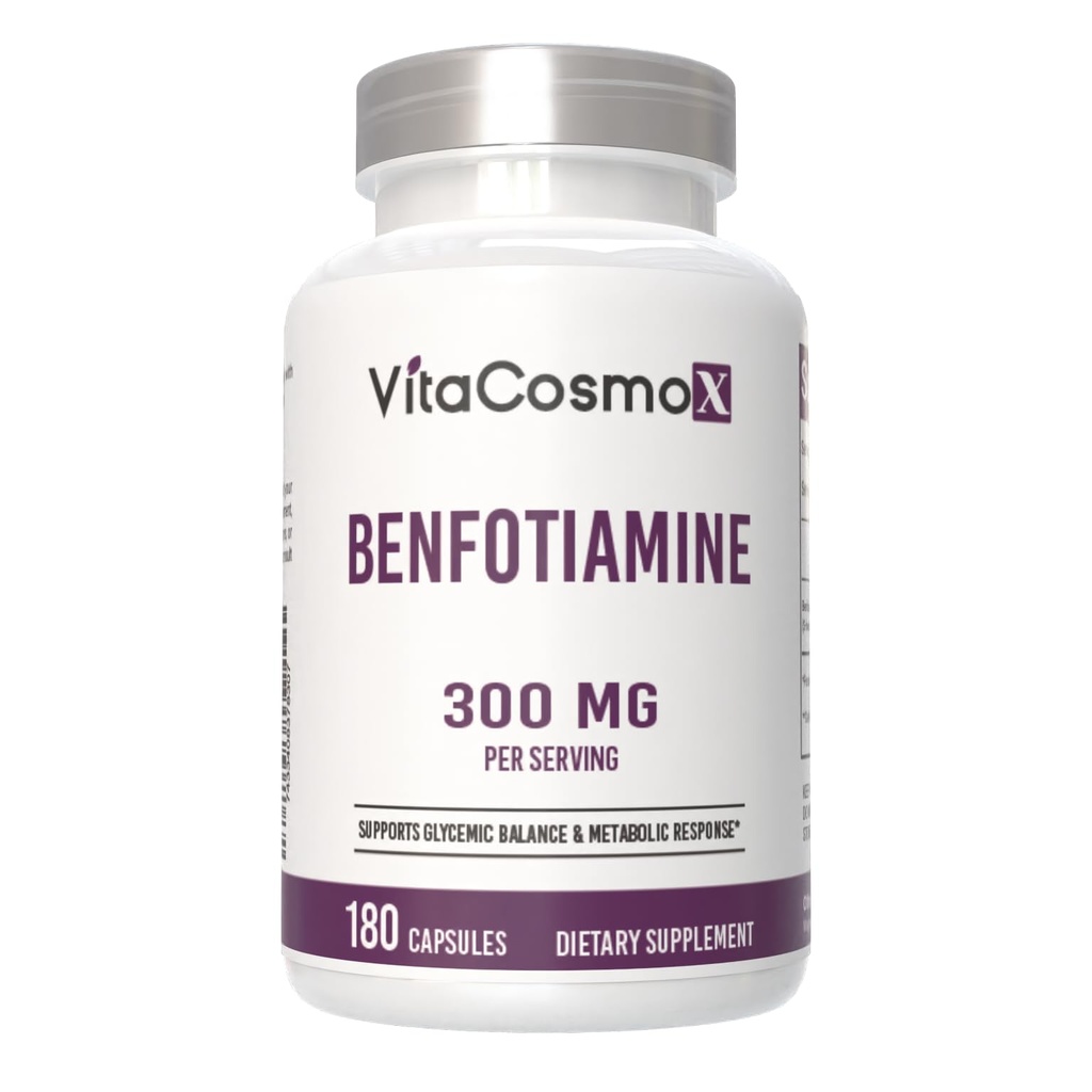 Benfotiamine 300mg, 180 Veggie Capsules, Fat Soluble Vitamin B1, Non-GMO, Gluten-Free, Vegan