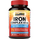 Iron Supplement, 3-in-1 65mg Iron Complex Ferrous Bisglycinate, Sulfate, Carbonyl Iron with Natural Vitamin C, Stomach Friendly Iron Pills for Blood Building, High Absorption, Non GMO, 60 Vegan Tabs