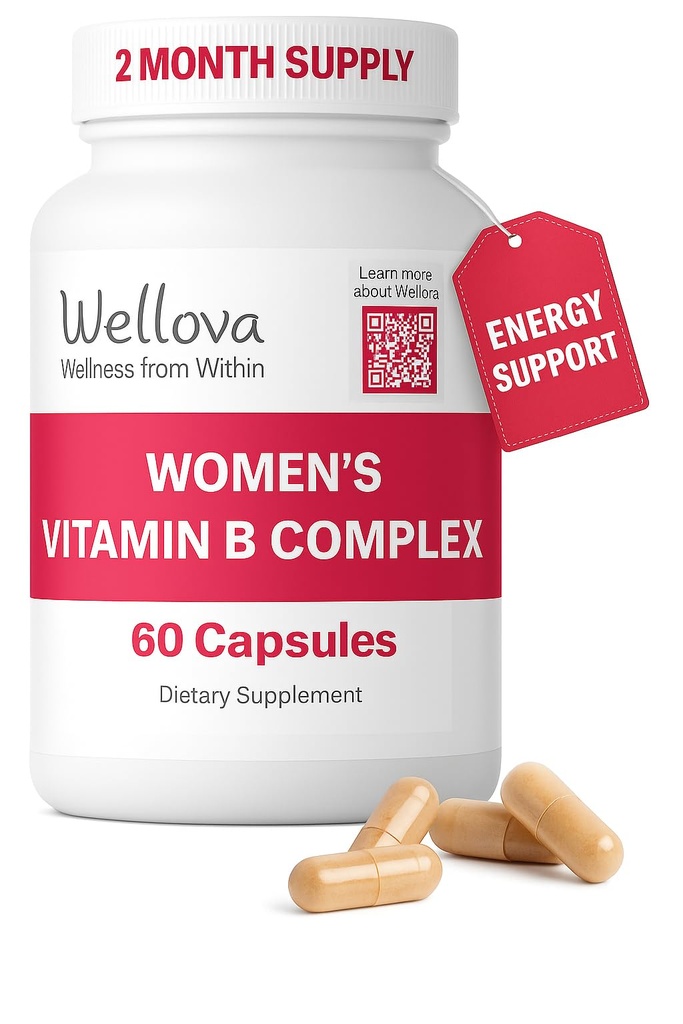 Women's Vitamin B Complex | Promotes Energy, Brain & Heart Support | Vitamin B1, B2, B3, B5, B6, B7, B8, B9, B12, Vitamin C, Choline, Inositol | Superior Pure Organic Absorption | 60 Capsules